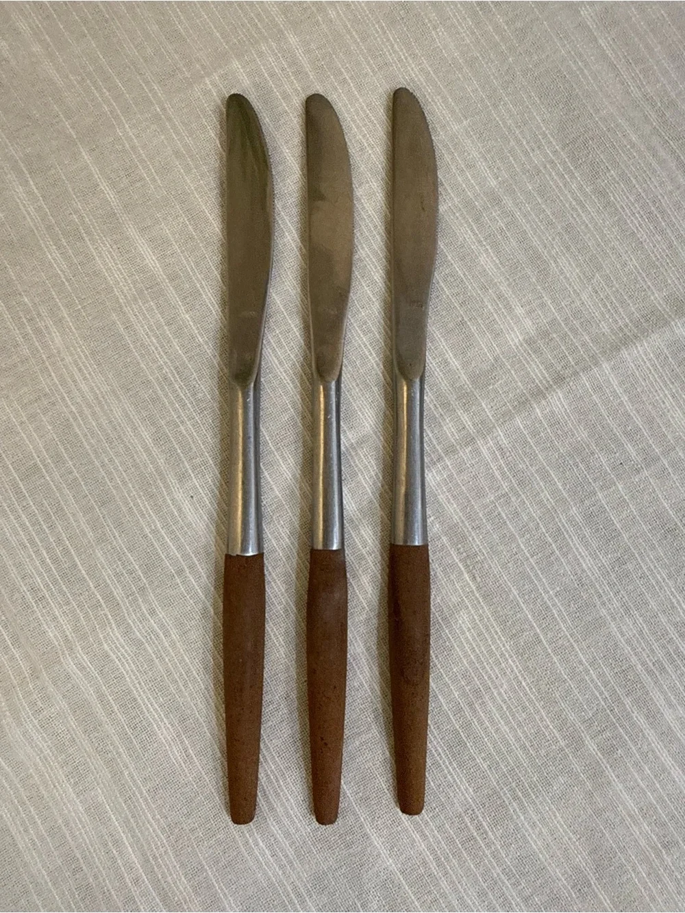 Interpur Japan MCM Stainless Dinner Knives Hearts Wood Handles Set of 3